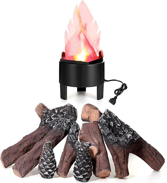 Electronic 3D Led Fake Flames Effect Night Lamp Led Artificial Flickering Fire Flame with 10 Pieces Gas Fireplace Logs Simulated Flame Lamp for Halloween Christmas Indoor Home Party Decorations