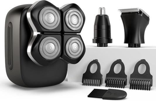 Freebird FlexSeries Pro Electric Head Shaver - Fast Smooth Head Shaver, Wet\/Dry Shaving, Anti-Pinch, Rotary Electric Razor, USB Rechargeable, Cordless, 4 Flexible Blades, Ideal Gifts for Bald Men