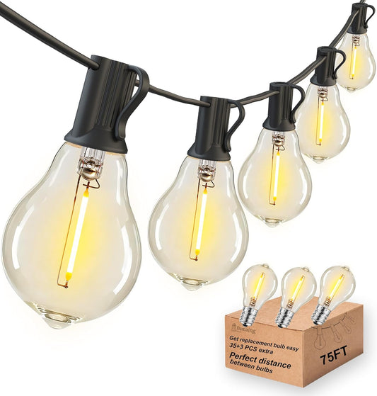 DAMAING Outdoor String Lights 75FT,Waterproof Patio Lights with 38 Shatterproof Dimmable A39 LED Bulbs, Connectable Outdoor Lighting for Garden Bistro and Balcony.