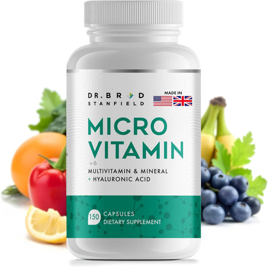 Daily Low Dose MultiVitamin & Mineral for Men & Women to Support Cognitive Performance & Memory + Hyaluronic Acid for Skin Health + TMG for Exercise (150 Count)
