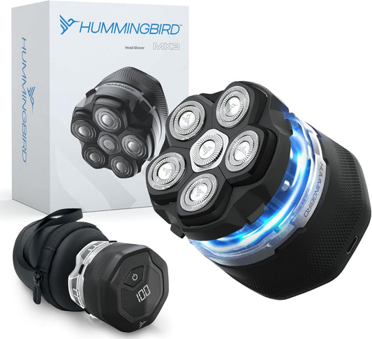 HUMMINGBIRD™ Head Shavers for Bald Men - MK3 Mens Head Shaver, Detachable Head, Wet/Dry Electric Razor, Rotary Bald Head Shavers for Men, Waterproof, Cordless USB-C Rechargeable Skull Shaver with case