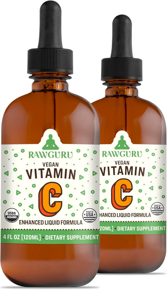 RawGuru Organic Vitamin C Tincture - Liquid Vitamin C with Trace Minerals - Nano-Processed Antioxidant & Immune Support Supplement Tincture - 30 Servings of Vegan Drops per 120 ml, Pack of 2