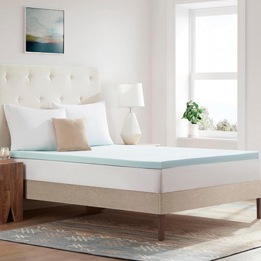 Sweet Home Collection Queen Mattress Topper 2 Inch Gel Infused Memory Foam Cooling Pad CertiPUR US Certified - Enhance Sleep Quality with Pressure Relief and Temperature Regulation, Queen, Blue