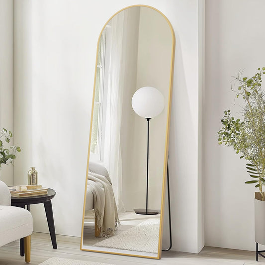Elevon Full-Length Mirror 71"x26", Full-Body Floor Mirror with Stand, Hanging Wall-Mounted or Freestanding, Thin Aluminum Frame, Large Arch Mirror for Bedroom & Cloakroom, Gold