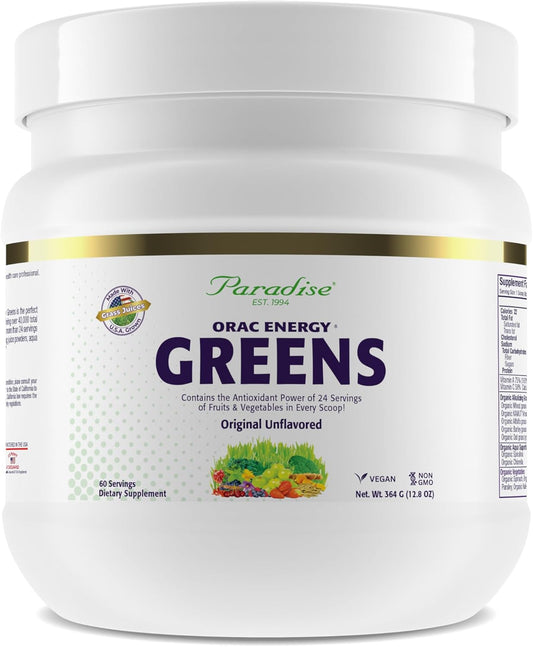 Paradise, ORAC Energy Greens Powder Extract, Super Antioxidants, Probiotics for Gut Health & Digestion, Vitamin C for Immunity, with Spirulina & Chlorella, Non-GMO, Gluten Free, 60 Servings