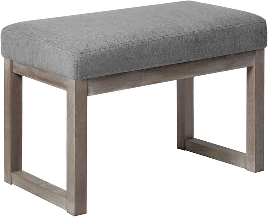 CangLong 27 Inch Wide Rectangle Ottoman Bench Grey Footstool, Linen Look Polyester Fabric for Living Room, Bedroom, Grey