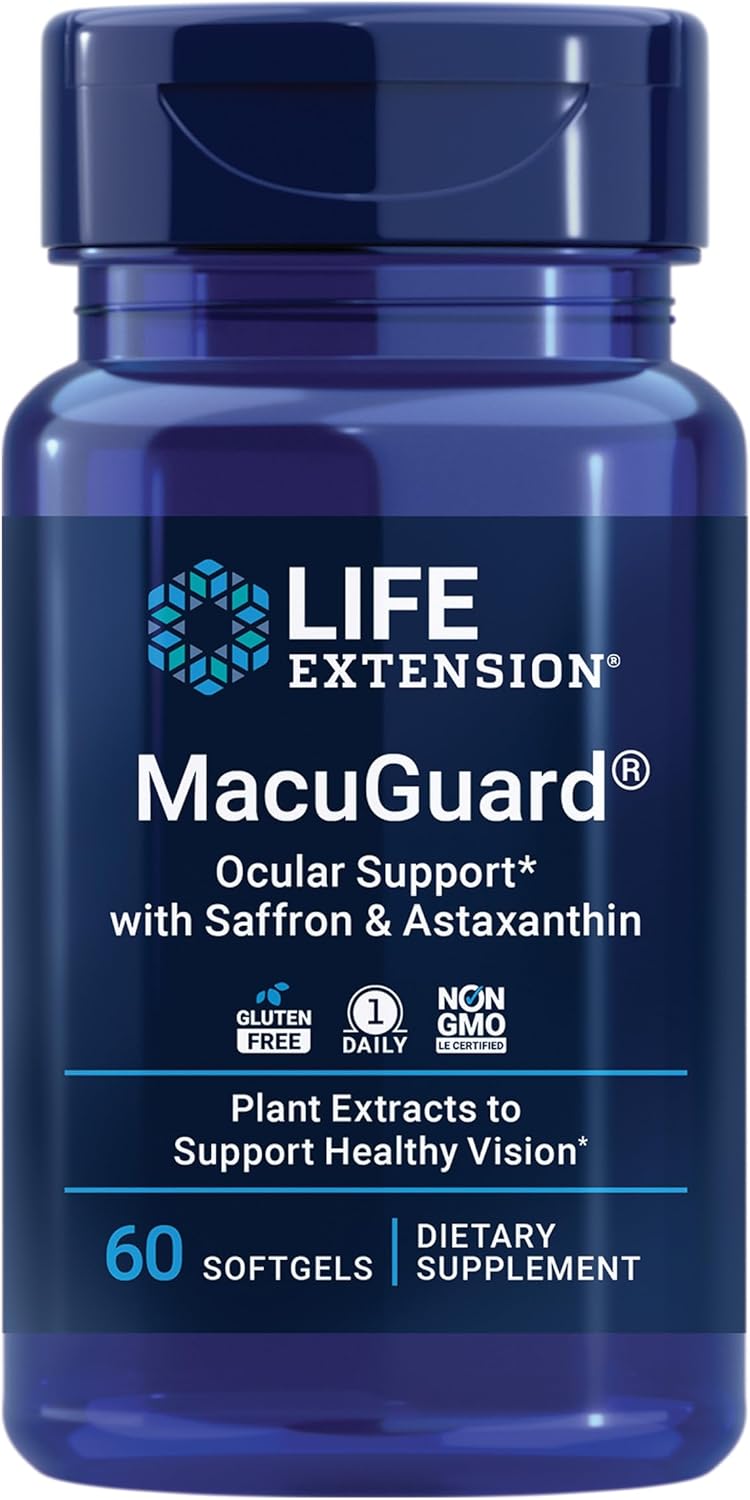 Life Extension MacuGuard Ocular Support with Saffron & Astaxanthin – Eye Health Supplement for Healthy Vision – with lutein, zeaxanthin, meso-zeaxanthin – Gluten-free, Non-GMO – 60 softgels