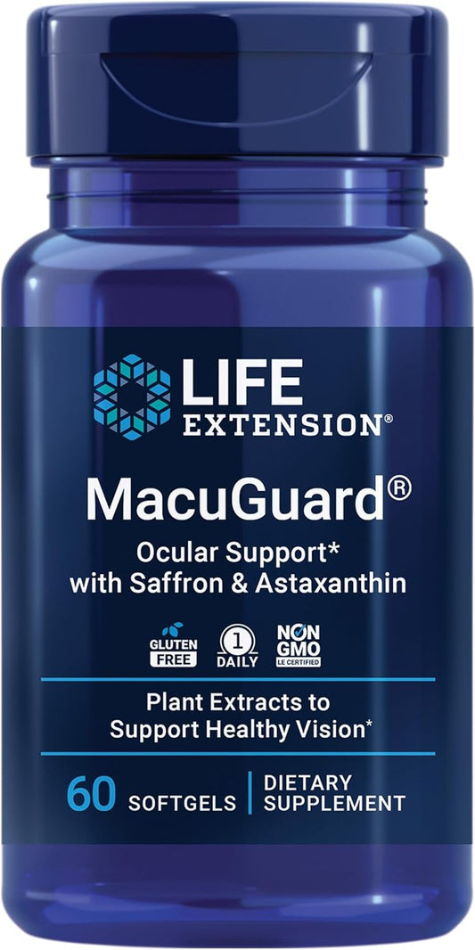 Life Extension MacuGuard Ocular Support with Saffron & Astaxanthin – Eye Health Supplement for Healthy Vision – with lutein, zeaxanthin, meso-zeaxanthin – Gluten-free, Non-GMO – 60 softgels