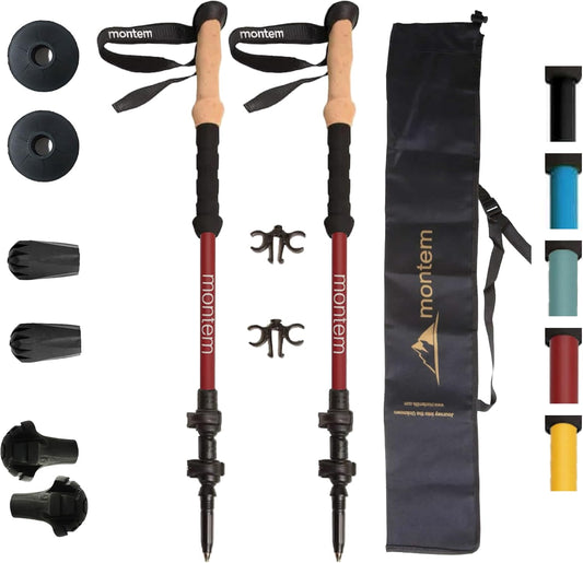 Montem Ultra Light 100% Carbon Fiber Trekking, Walking, and Hiking Poles - One Pair (2 Poles) - Ultra Light, Quick Locking, Foldable, Weather-Resistant and Ultra Durable