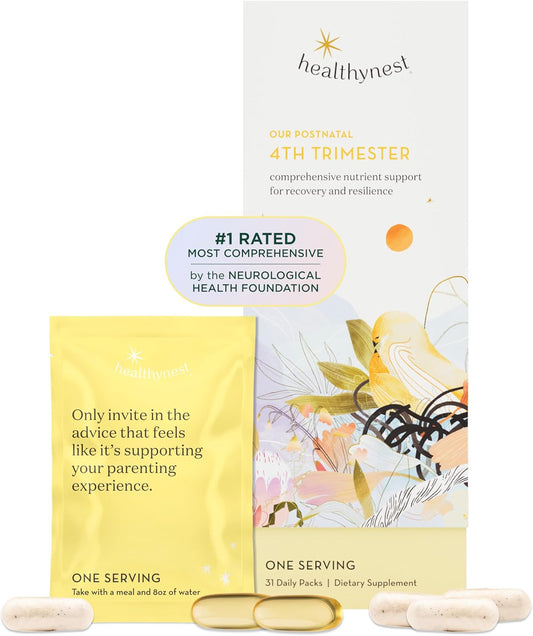 HealthyNest Postnatal & 4th Trimester Prenatal Vitamin | Made with Methylated Folate, Choline, DHA, Iron | 31 Day Supply