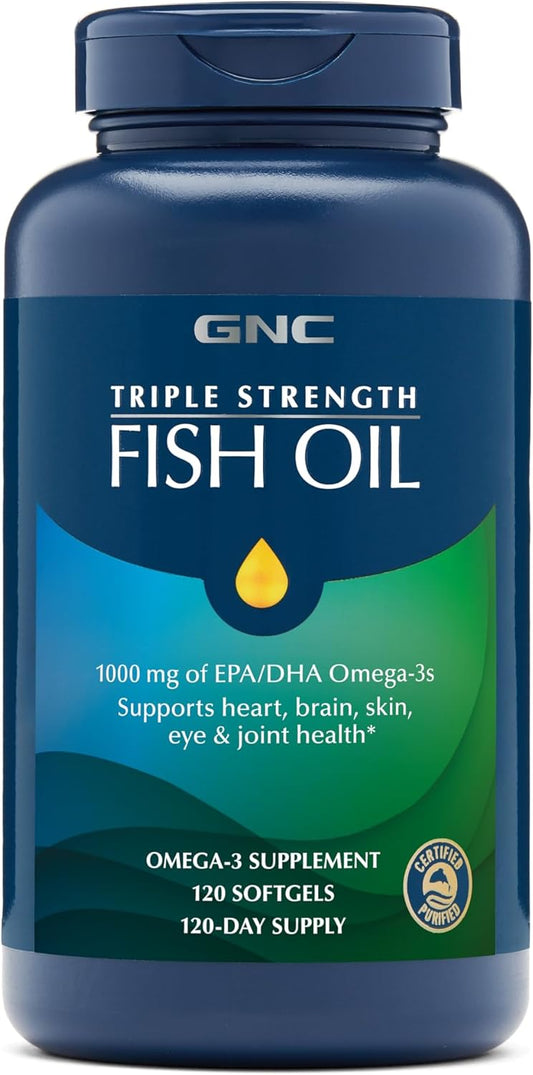 GNC Triple Strength Omega 3 Fish Oil 1000mg, 120 Count, Supports Joint, Skin, Eye, and Heart Health