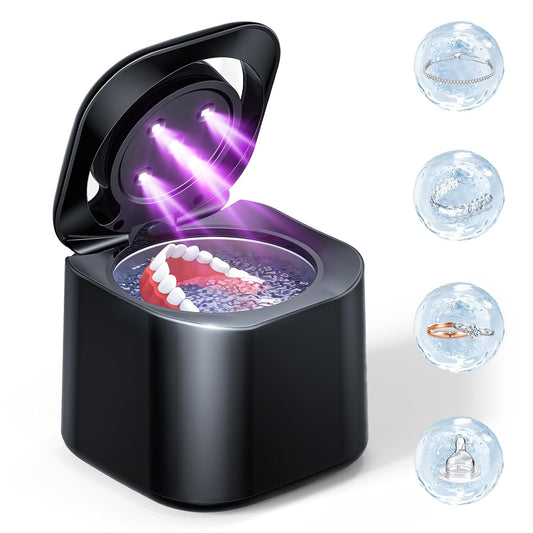 Ultrasonic Retainer Cleaner, 48kHz 30W Retainer Cleaner Machine for Dentures, Night Mouth Guards, Jewelry, Aligner, Braces, Denture Cleaner with Digital Timer, 180ML Capacity, Dual Cleaning Mode