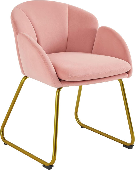 Yaheetech Flower Shape Velvet Vanity Chair Armchair, Modern Side Chair Makeup Chair no Wheels with Golden Metal Legs for Living Room\/Dressing Room\/Bedroom\/Home Office\/Kitchen, Pink