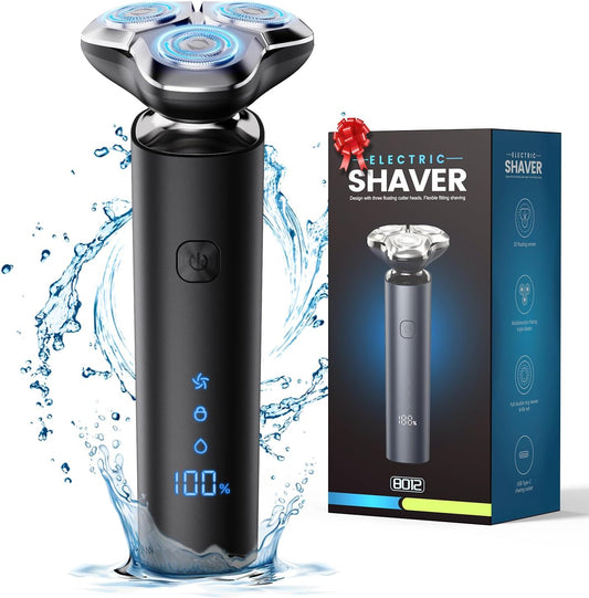 Electric Razor for Men, Men's Electric Shaver, 3-Blade Rotary Shaving System, Waterproof Wet Dry Cordless Razor, Touch Switch, Type-C Fast Charging, Digital Display, Travel Lock, 90+ Minutes Run Time