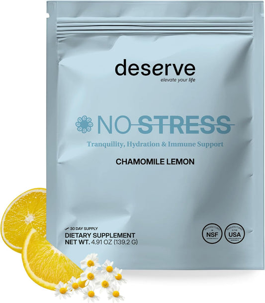 NO Stress GABA L-Theanine Supplement - Magnesium Powder, Ashwagandha KSM 66, Vitamins & Electrolytes Blend for Stress & Immune Support, Cortisol Reducer, Chamomile Lemon Flavor, 30-Day Supply
