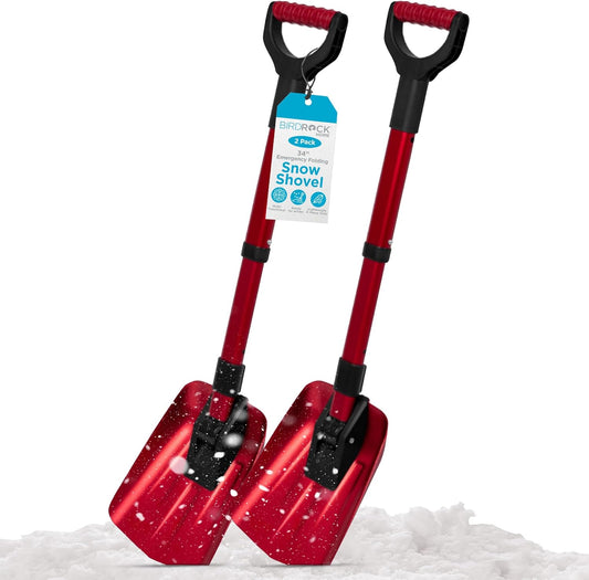 BIRDROCK HOME Folding Emergency Snow Shovel - Compact Tool for Winter Survival, Car, Snowmobiles, ATV - Lightweight Collapsible Gear for Skiing, Camping, Mud, Avalanche, Sand, Adventure - 34\u201D, 2 Pack