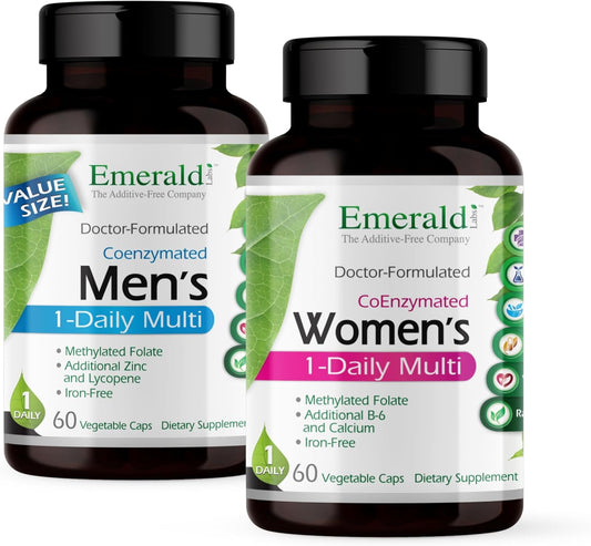 EMERALD LABS Women's 1-Daily Multi (60 Caps) & Men's 1-Daily Multi (60 Caps) - Complete Multivitamin for Comprehensive Support, Bone & Heart Health - Gluten-Free & Vegetarian