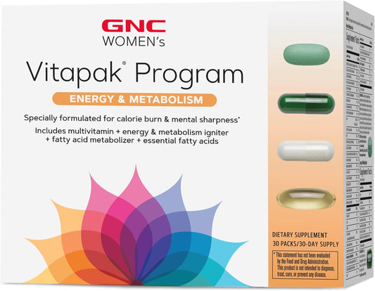 GNC Women's Vitapak Program - Energy & Metabolism | Complete Nutrient System Designed for Women | Supports Increased Energy & Metabolism Plus Performance & Focus |Daily Supplement | 30 Packs