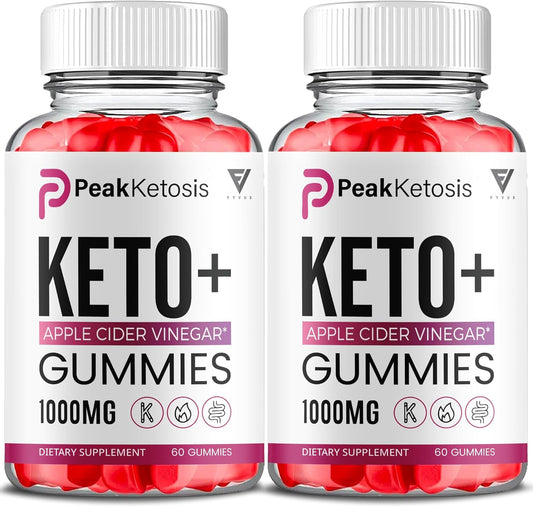 (2 Pack) Peak Ketosis Keto Gummies PeakKetosis 1000mg Melt Fast, Peak Ketosis Apple Cider Vinegar Max Strength 1000mg Multivitamin Supplement, PeakKetosis Advanced Daily Health Formula (120 Gummies)