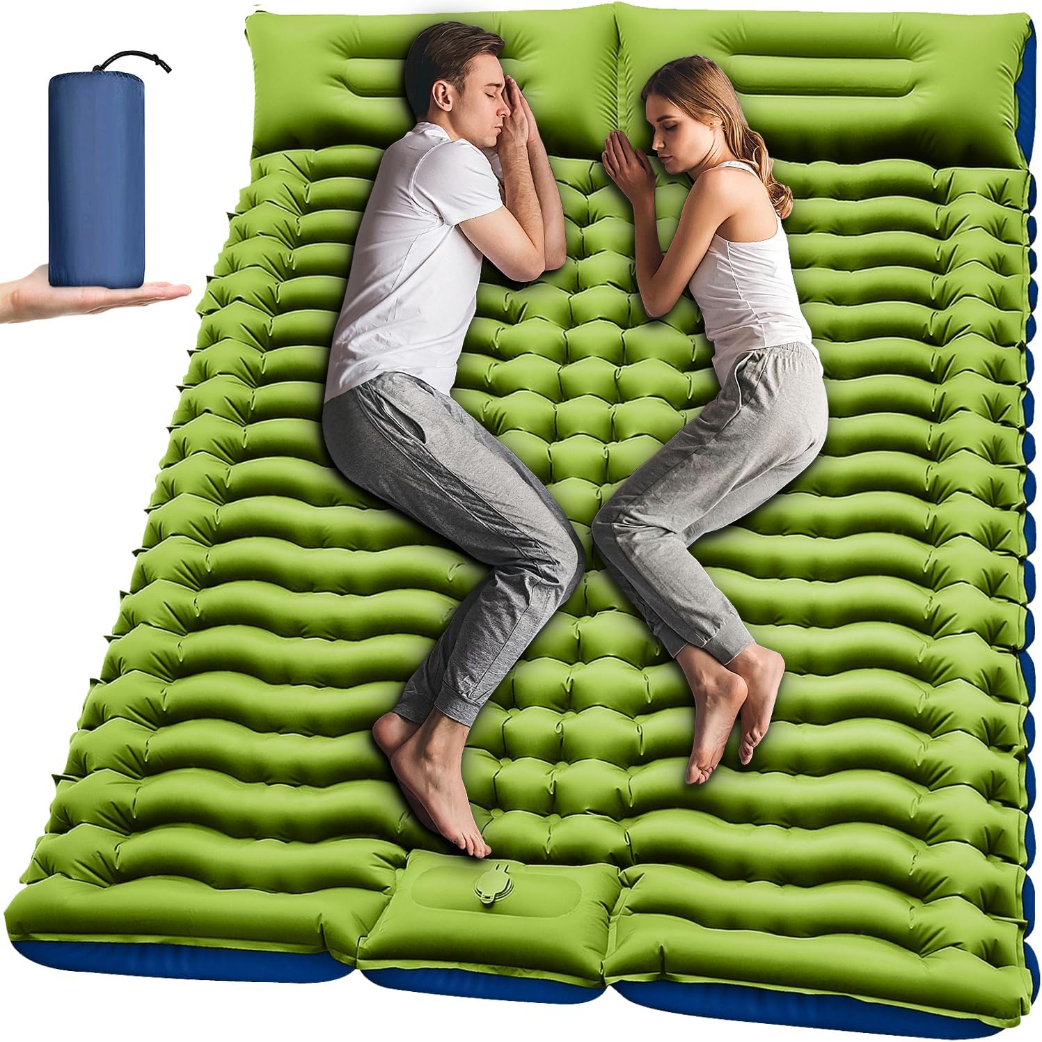 Yuzonc Double Sleeping Pad - Self Inflating 4" Extra-Thick for 2 Person with Pillow Built-in Foot Pump Inflatable Sleeping Mat for Backpacking, Hiking, Traveling, Tent, Portable Camping Mat