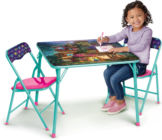 Disney's Encanto Kids Folding Table & Chairs Set for Kid and Toddler 36 Months Up To 7 years, Includes: 1 Table (36"L x 24"W x 20"H), 2 Chairs (13"L x 13.5"W x 21"H) Weight Limit: 70 lb
