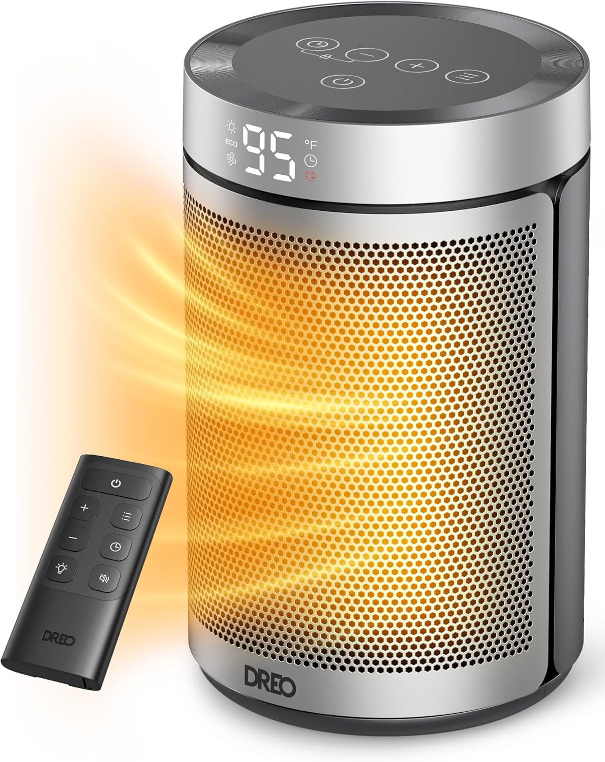 Dreo Space Heater, Portable Electric Heaters for Indoor Use with Thermostat, 1-12H Timer, Eco and Fan Mode, 1500W PTC Ceramic Safety Heat for Office Bedroom Home, With Remote, Silver