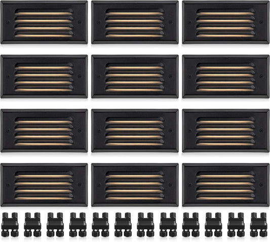 SUNVIE LED Low Voltage Step Lights Outdoor Step Lights 5W 3000k Low Voltage Deck Lights with Horizontal Louver Faceplate Deck Stair Lights for Steps Stairs Fence Fastlock2 Connectors Included 12 Pack