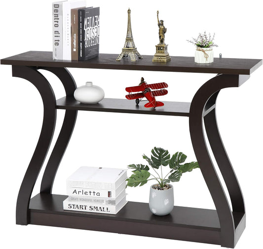 ZenStyle Wood Console Table with Curved Legs and Shelf, 3 Tier Modern Accent Sofa Table for Entryway, Living Room, Hallway, 47 in Wide, Easy Assembly (Cappuccino\/Dark Brown)