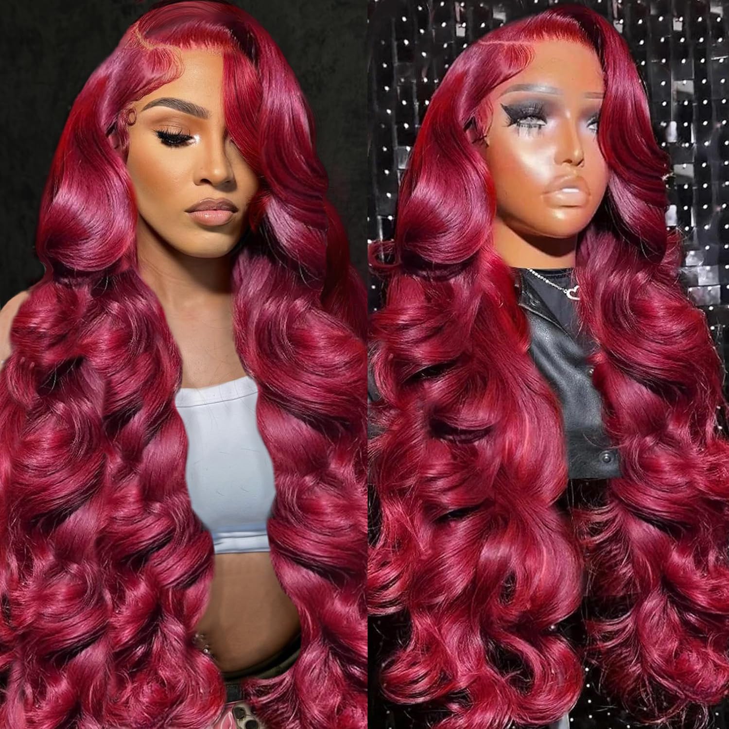 ZGBZGB 99j Burgundy Lace Front Wigs Human Hair 13x4 HD Transparent Body Wave Lace Front Wigs Human Hair Pre Plucked 180% Density Glueless Wine Red Human Hair Wigs for Women (24)