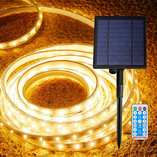 LUHLEE Solar LED Strip Lights Outdoor,Brighter 600 LED 32.8FT Solar String Lights Outdoor with Remote,8 Lighting Modes Auto ON\/Off Rope Lights for Outside,Deck,Steps,Christmas Decor Lighting