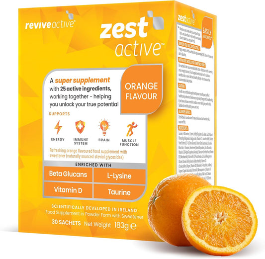 Zest Active | 25 Active Ingredients in One Daily Sachet | 30 Day Supply | Supports Energy, Immune System, Brain & Muscle Function