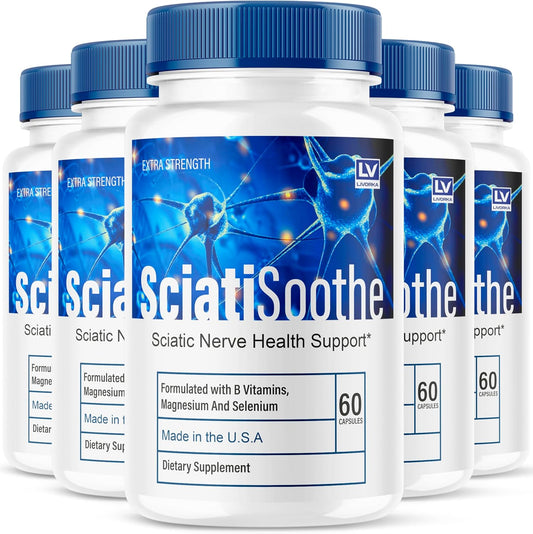 (5 Pack) SciatiSoothe Capsules, SciatiSoothe Supplement, Sciati Soothe Advanced Pill Formula, SciatiSoothe Support Supplement Capsules, SciatiSoothe Vitamins, 300 Capsules for 5 Months