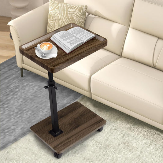 Aoligrace C Shaped End Table Adjustable Height, 360° Swivel Side Table with Wheels, Small TV Tray C Table for Living Room Bedroom Hospital, Couch Tables That Slide Under for Sofa Bed Chair