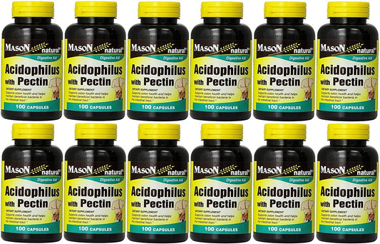 Mason Vitamins Acidophilus with Pectin 100 Capsules per Bottle Pack of 12 Total 1200 Capsules