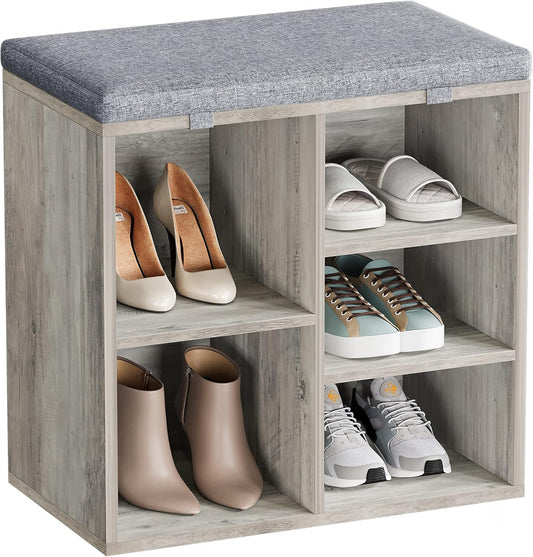 coucheta Shoe Storage Bench with Cushion, Cubby Seat Shoe Cabinet, Small Shoe Rack Bench with 3-Tier Adjustable Shelf for Entryway, Bedroom, Living Room, Hallway, Closet and Garage (Grey, 20 Inches)