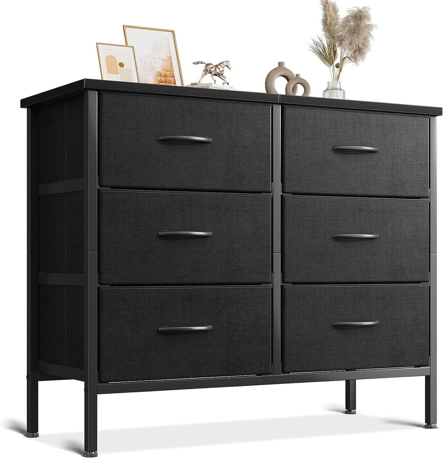 AODK Dresser for Bedroom Dresser TV Stand with 6 Storage Drawers, Small Fabric Dresser Chest of Drawers for Closet Organizer Clothes, Black