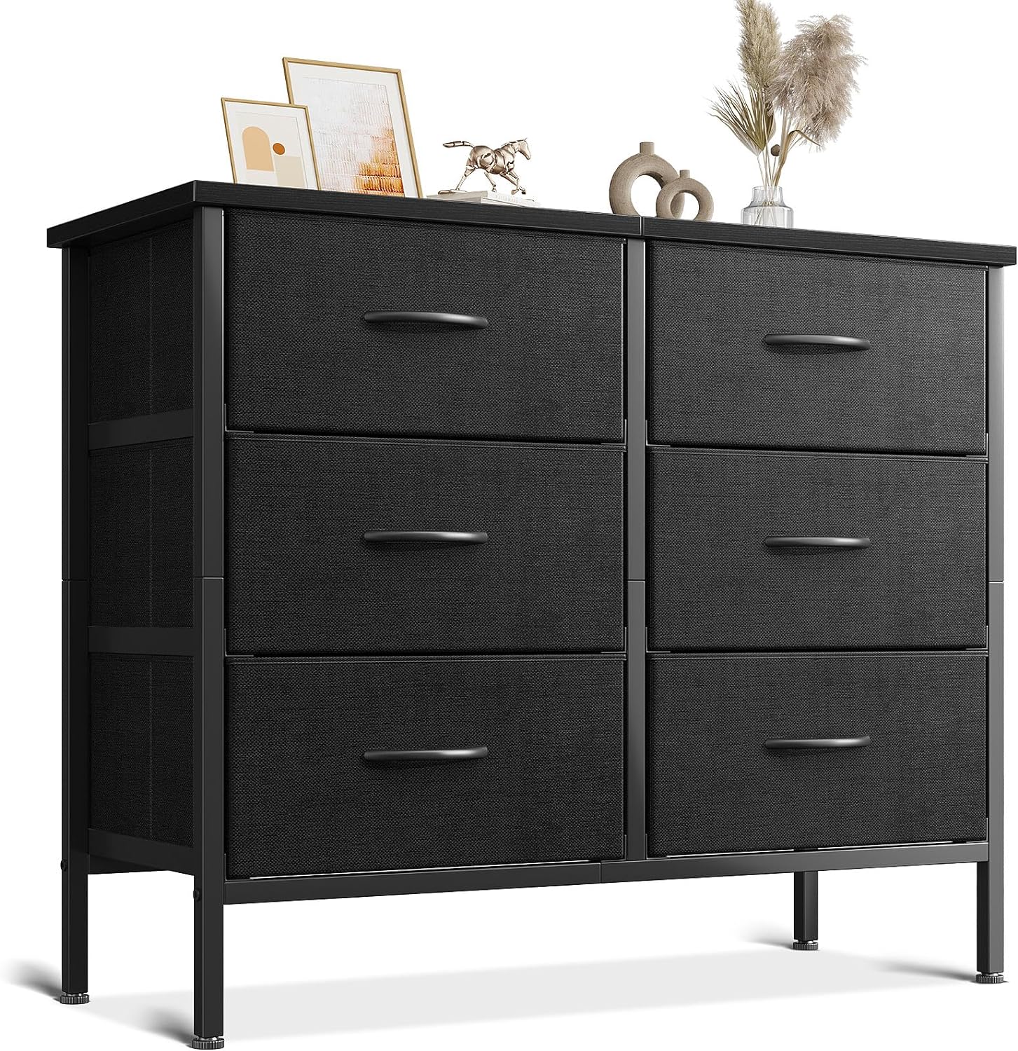 AODK Dresser for Bedroom Dresser TV Stand with 6 Storage Drawers, Small Fabric Dresser Chest of Drawers for Closet Organizer Clothes, Black