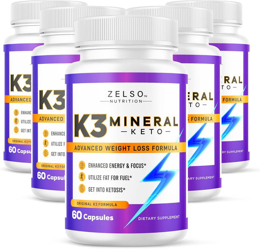 (5 Pack) K3 Mineral Weight Loss Pills for Women and Men, K3 Mineral Pills - K3 Salt Mineral, Vitamin + K3 Capsules Supplement for Keto Weight Loss - 5 Months Supply