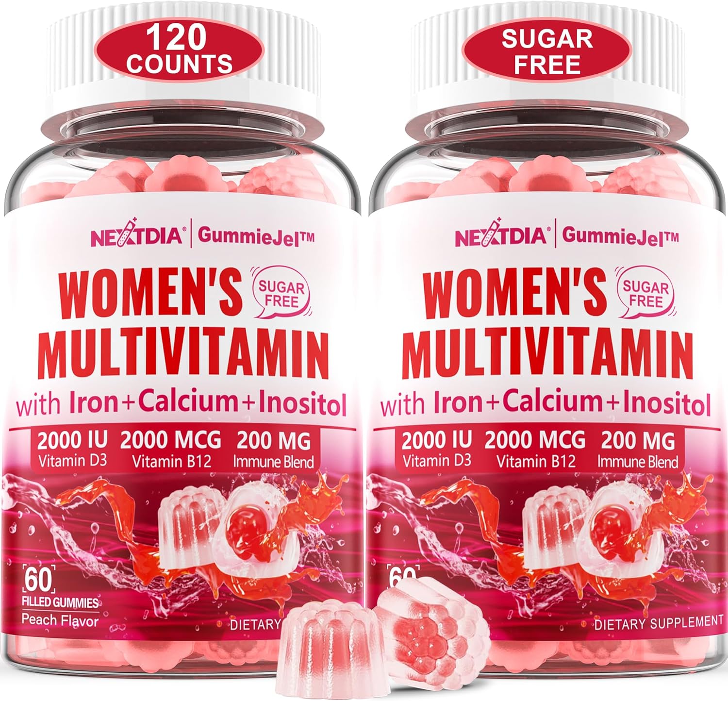(2 Pack) Sugar Free Methylated Multivitamin for Women Gummies, Iron, Folate, Biotin, Inositol, Calcium, Vitamin A, C, E, B12, D3 K2 - Multi Vitamins & Minerals - Energy, Immune, Blood, Bone - Vegan
