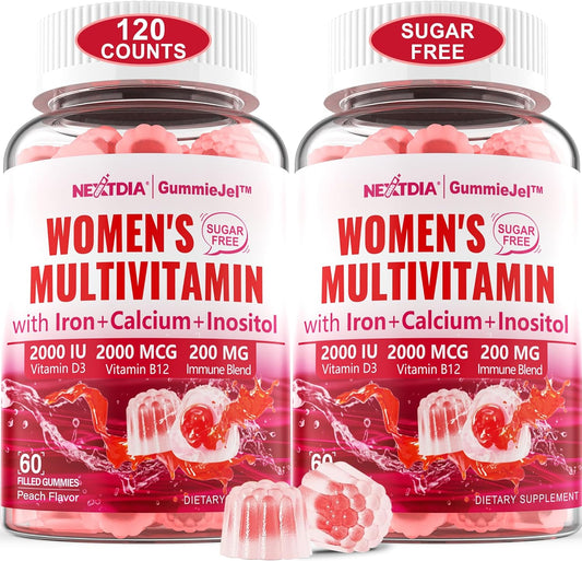 (2 Pack) Sugar Free Methylated Multivitamin for Women Gummies, Iron, Folate, Biotin, Inositol, Calcium, Vitamin A, C, E, B12, D3 K2 - Multi Vitamins & Minerals - Energy, Immune, Blood, Bone - Vegan