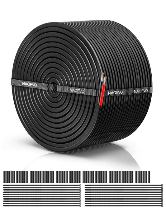 NAOEVO 18 Gauge Wire 2 Conductor Electrical Wire, 18 AWG Stranded PVC Cord, 12V Low Voltage\/Tinned Copper\/Flexible Cable for Automotive Wiring, Lamp Cord, Marine Cable (100FT)