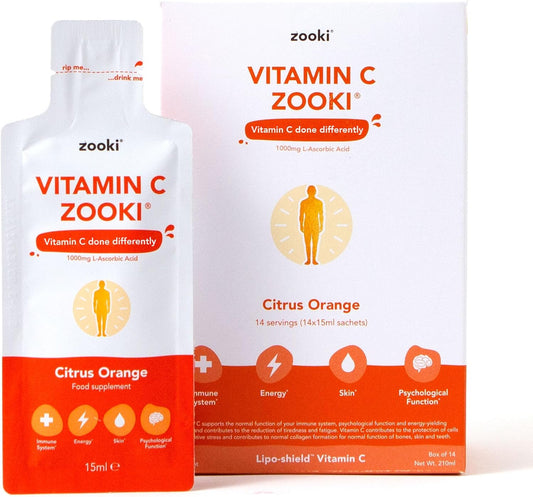 Zooki Liposomal Vitamin C 1000mg Liquid \u2013 4X Higher Absorption \u2013 Great Taste, Sugar Free, Vegan \u2013 Alternative to High Strength Vitamin C Tablets \u2013 Immune System \u2013 Energy (Citrus Orange, 14 Servings)