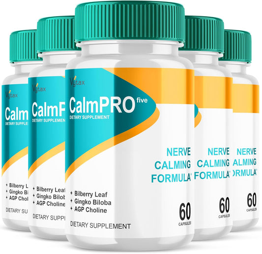 (5 Pack) CalmPro5 Calm Pro 5 Nerve Support Pills Supplement, CalmPro 5 Maximum Strength Capsules for Sciatica Ease Advanced Calming Formula, Calm Pro5 Five Vitamin Natural Ingredient Calm5 (300 Count)