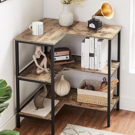 VECELO Corner Cabinet Table with 3 Tier Open Shelf, Multipurpose Display Organizer Storage Stand, for Small Space Living Room Home Office Kitchen,Grey