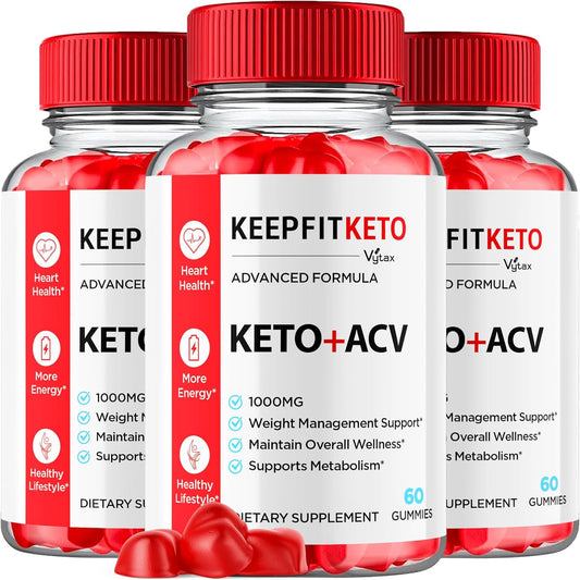 (3 Pack) Keep Fit Keto Gummies, KeepFit Keto ACV Advanced Max Strength 1000MG Vitamin Gummy, Keep FitKeto Apple Cider Vinegar Keto Gummies Natural Multivitamin Folic Acid Vitmain B12 (180 Gummies)