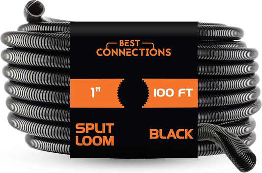1" X 100 feet Split Wire Loom Flex-Guard Convoluted Tubing – Protective Split Cable Sleeves for Automotive Home Industrial Electrical Wiring – Black