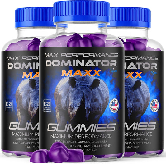 (3 Pack) Dominator Maxxx Gummies, Dominator Maxxx Advanced Maximum Strength Supplement Gummys, All Natural Formula Vitamin Dominator Maxxx for Men Premium Ingredients Dominate Max Gomita (180 Gummies)