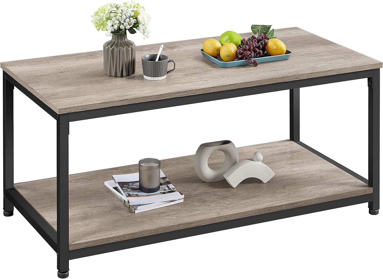 Yaheetech 39.5" 2-Tier Coffee Table with Storage Shelve, Industrial Gray Coffee Table, Easy Assembly, Wooden Coffee Table for Living Room & Small Space, Gray