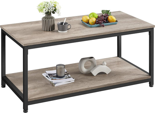 Yaheetech 39.5" 2-Tier Coffee Table with Storage Shelve, Industrial Gray Coffee Table, Easy Assembly, Wooden Coffee Table for Living Room & Small Space, Gray