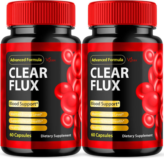 (2 Pack) Clear Flux Supplement Detox Cleanse Super Boost, Clear Flux Pills Blood Vessel Cleaner Support Advanced Formula, ClearFlux Capsules Maximum Strength All Natural Vitamins Health (120 Capsules)